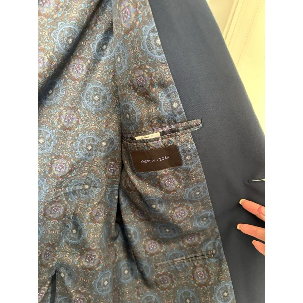 Andrew Fezza Men's‎ Navy Blazer 44L Paisley Lined Two Button Sport Coat